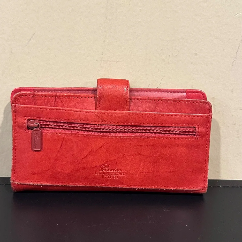 Buxton Red Genuine Leather Tab Clutch Wallet Organizer with Coin Pocket